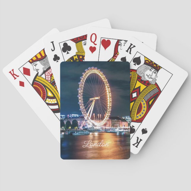 Custom Blue Gold Cityscape Night Travel London Poker Cards (Back)