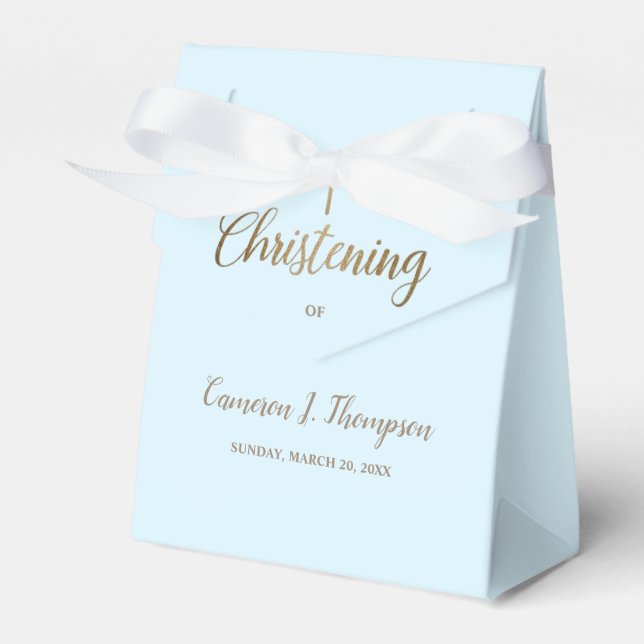 Custom Blue gold cross Christening thank you Favor Boxes (Front Side)