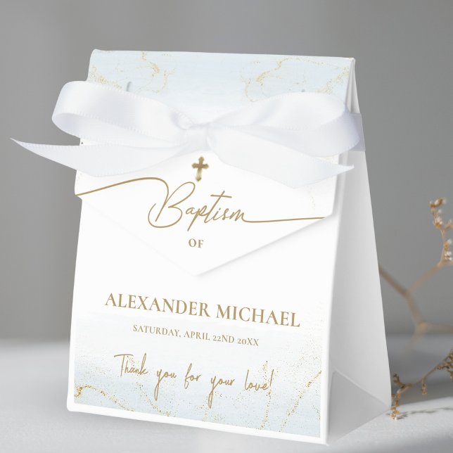 Custom Blue Gold Cross Thank You Boy Baptism  Favor Boxes (Creator Uploaded)