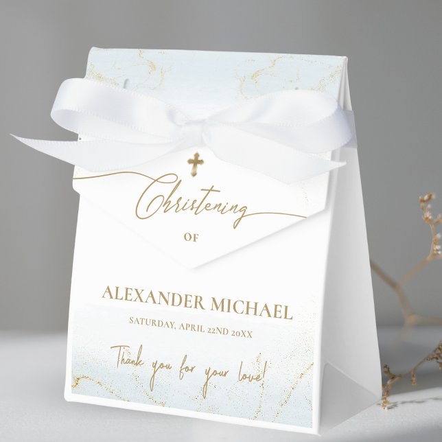 Custom Blue Gold Cross Thank You Boy Christening  Favor Boxes (Creator Uploaded)
