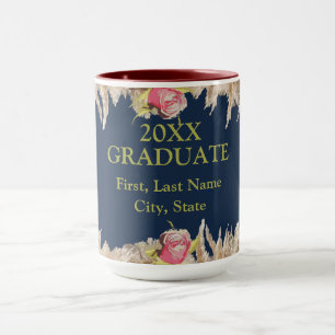 Custom Blue & Gold Floral, 2026 Graduation Mug