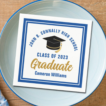 Custom Blue Gold Graduate 2024 Graduation Party Napkins by epicdesigns at Zazzle