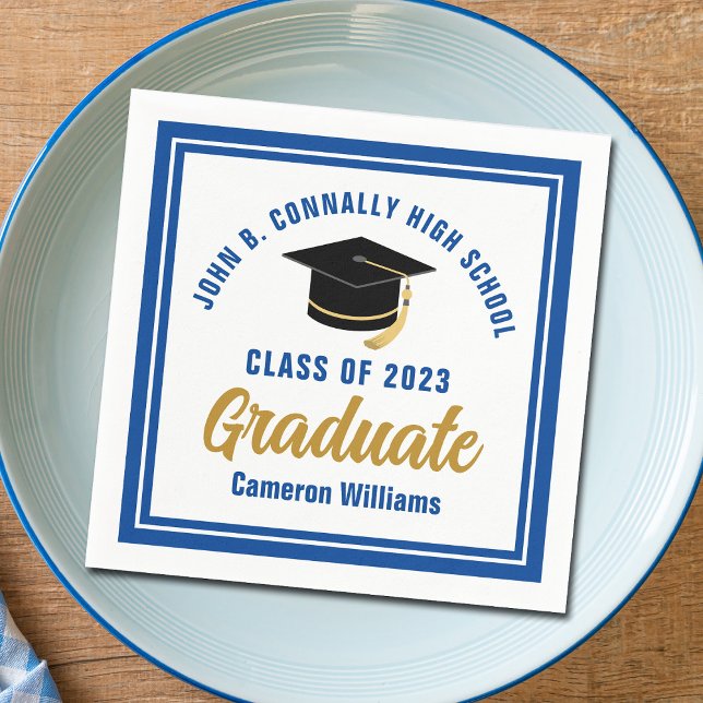 Custom Blue Gold Graduate 2026 Graduation Party Napkins (Creator Uploaded)