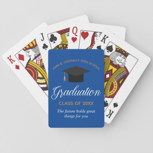 Custom Blue Gold Graduation 2024 Graduate Gift Playing Cards