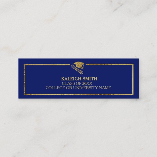Custom Blue Gold Graduation Insert Name Card (Front)