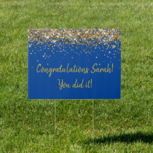 Custom Blue & Gold Graduation Party Graduate Yard Sign