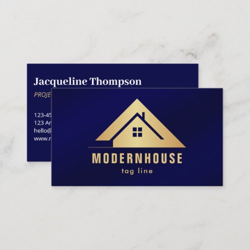 Custom Blue  Gold Home Building Construction Lux  Business Card