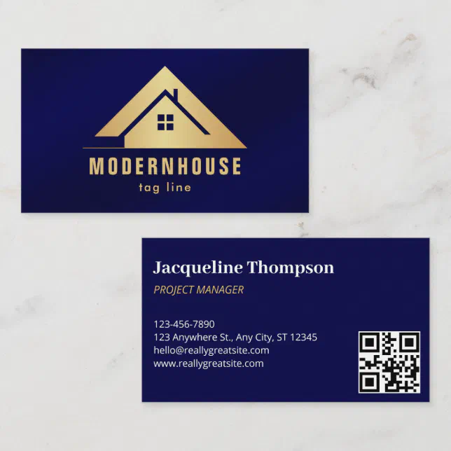 Custom Blue + Gold Home Building Construction Lux Business Card | Zazzle