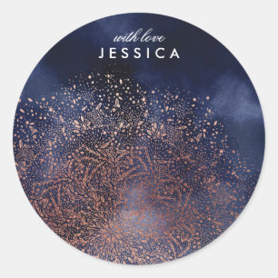 Custom Blue Gold Sparkle Christmas Round Sticker