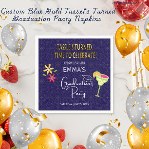 Custom Blue Gold Tasselߴs Turned Graduation Party  Napkins