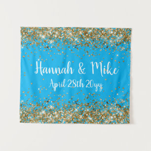 Custom Blue Gold Wedding Backdrop Photo Booth Prop