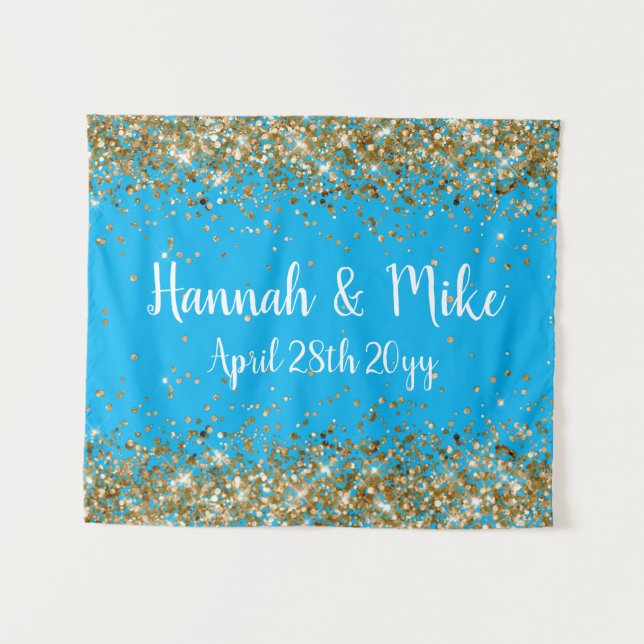 Custom Blue Gold Wedding Backdrop Photo Booth Prop (Front (Horizontal))