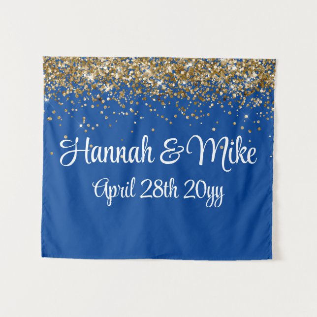 Custom Blue Gold Wedding Backdrop Photo Booth Prop (Front (Horizontal))
