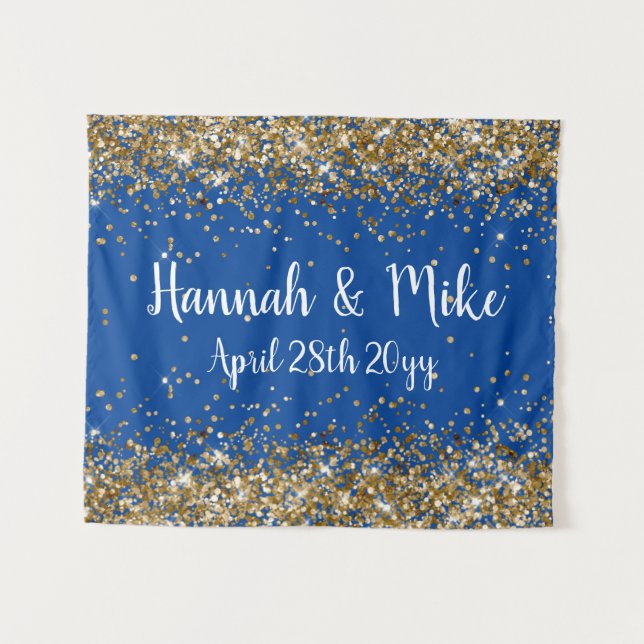 Custom Blue Gold Wedding Backdrop Photo Booth Prop (Front (Horizontal))