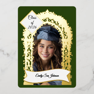 Custom Blue Grad Party Invitation Photo Collage Foil Invitation