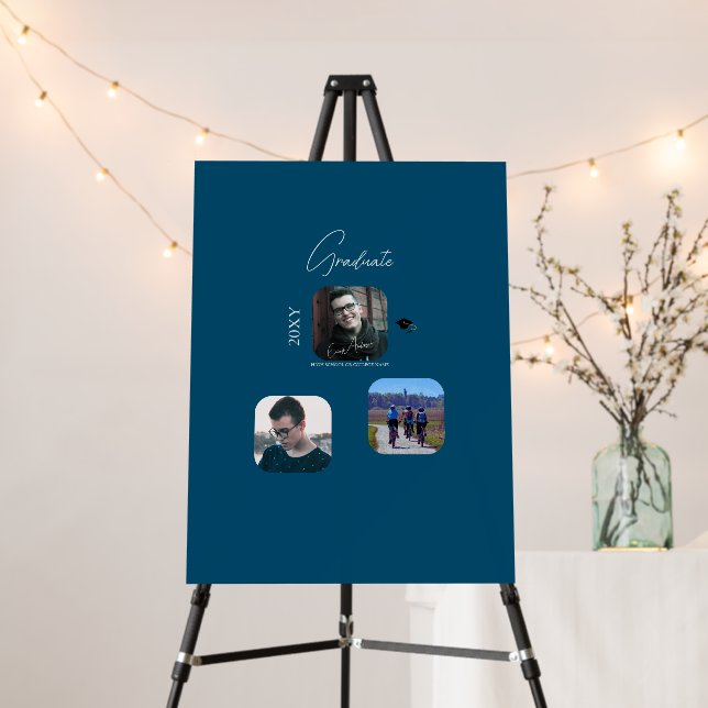 Custom Blue Grad Photo Guest Graduation Signature Foam Board (In Situ (Stand))