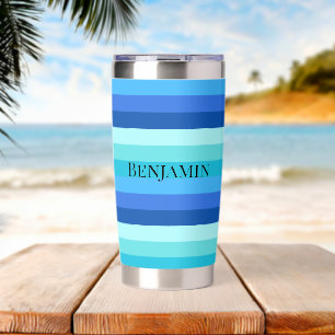 Custom Blue Gradient Striped Insulated Tumbler