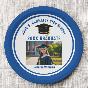 Custom Blue Graduate Photo 2026 Graduation Party Paper Plates