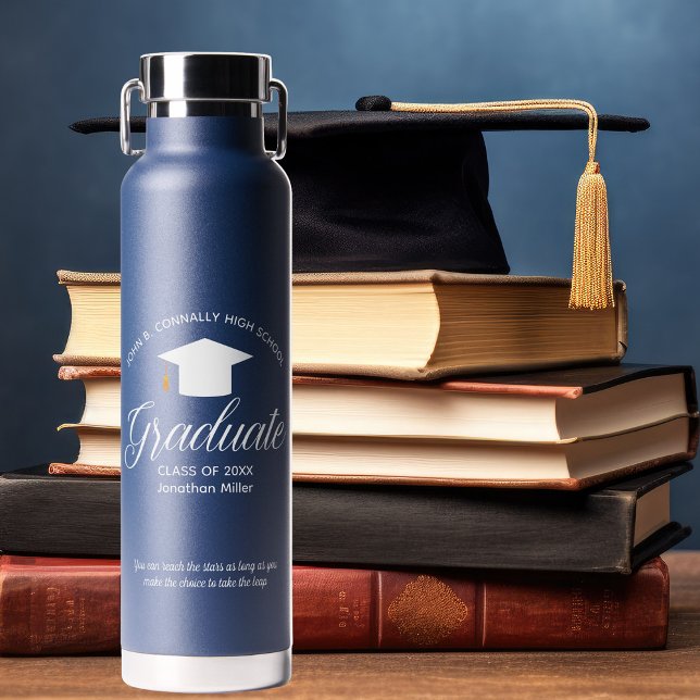 Custom Blue Graduation 2026 Graduate Keepsake Water Bottle (Creator Uploaded)