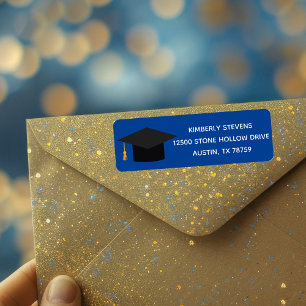 Custom Blue Graduation Party Return Address Label