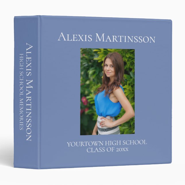 Custom Blue Graduation Photo High School Memories 3 Ring Binder (Front/Spine)