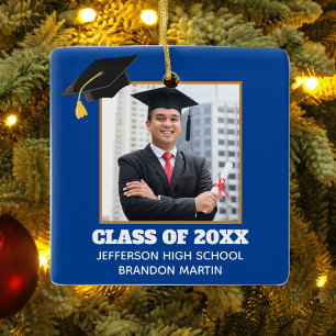 Custom Blue Graduation Senior Portrait Photo 2026 Ceramic Ornament