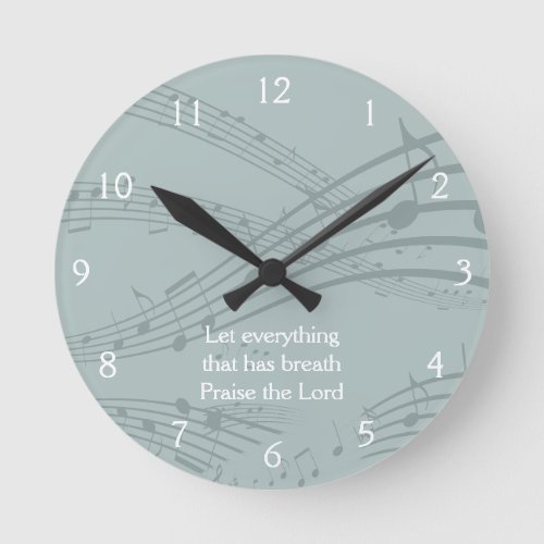 Custom Blue Gray MUSIC NOTES Round Clock