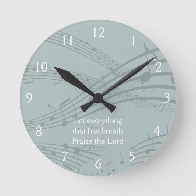 Custom Blue Gray MUSIC NOTES Round Clock (Front)