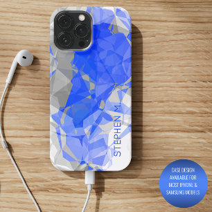 Custom Blue Gray White Modern Polygon Pattern iPhone 15 Pro Max Case