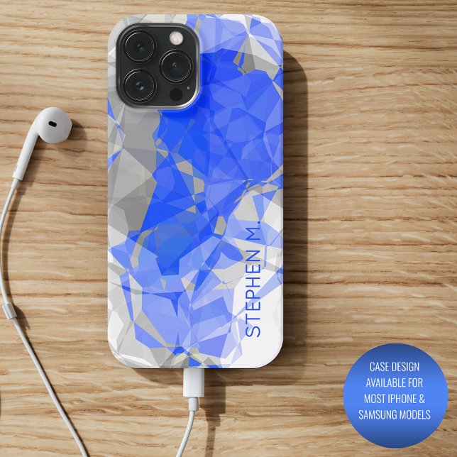 Custom Blue Gray White Modern Polygon Pattern Case-Mate iPhone Case (Creator Uploaded)