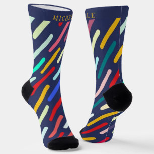 Custom Blue Green Red Yellow Geometric Pattern Socks