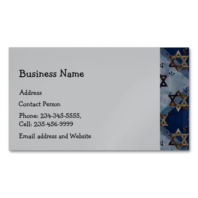 Custom Blue Grey Gold Star of David Business Card Magnet (Front)