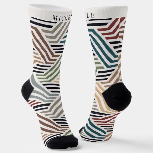Custom Blue Grey White Green Stripe Geometric  Socks