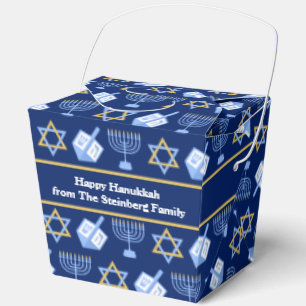 Custom Blue Hanukkah Pattern Fortune Party Favor Boxes
