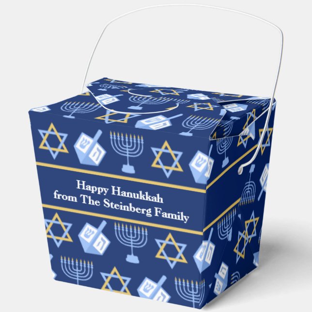 Custom Blue Hanukkah Pattern Fortune Party Favor Boxes (Front)