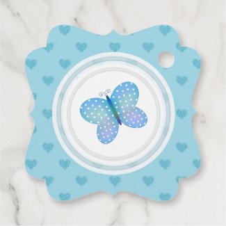 Custom Blue Heart Butterfly Favor Tags