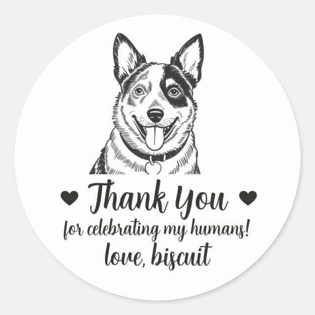 Custom Blue Heeler Dog Wedding Favor Stickers (Front)