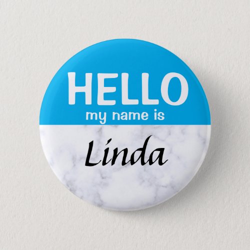 Custom Blue Hello My Name Is Template round pin