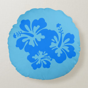 Custom Blue Hibiscus Round Pillow