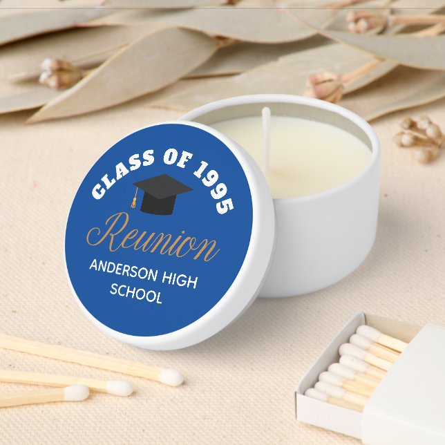 Custom Blue High School Reunion Party Mini Candle Favors (Insitu)
