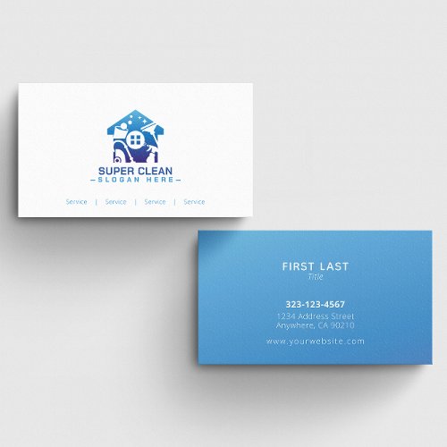 Custom Blue Home Cleaning Organizer Business Cards