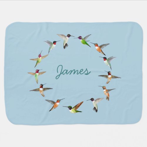 Custom Blue Hummingbird Baby Blanket