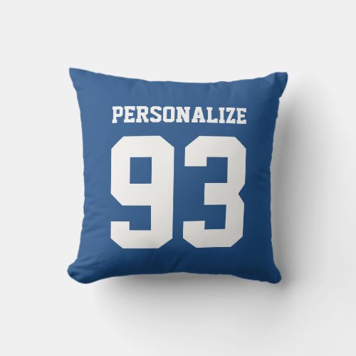 Custom blue jersey number outdoor throw pillow