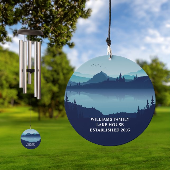Custom Blue Lake House Established Date Wind Chime (Outdoor)