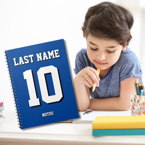 Custom Blue Last Name Sports Jersey Number  Notebook