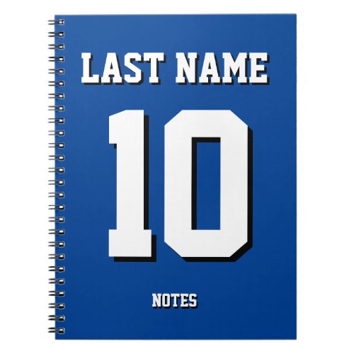 Custom Blue Last Name Sports Jersey Number  Notebook