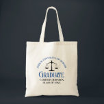 Custom Blue Law School Graduation Commemorative Tote Bag<br><div class="desc">This blue custom law school graduation party tote bag gift features modern typography for a class of 2024 graduate. Customize with your graduating year under the scales of justice for a great personalized lawyer keepsake for a graduating attorney.</div>