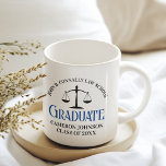 Custom Blue Law School Graduation Gift Coffee Mug<br><div class="desc">This blue custom law school graduation mug gift features modern typography for a class of 2025 graduate. Customize with your graduating year under the scales of justice for a great personalized lawyer keepsake for a graduating attorney.</div>