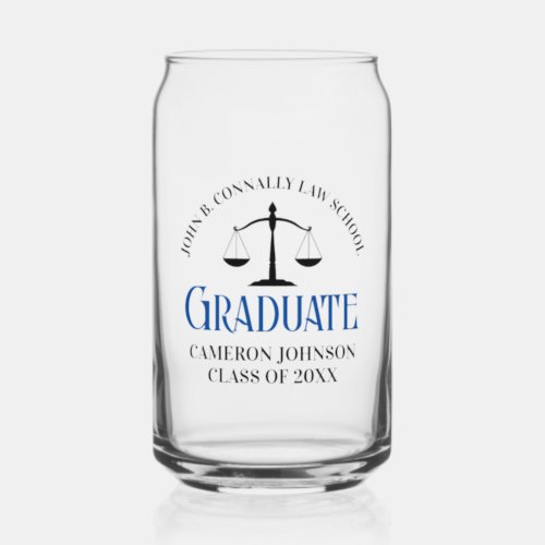 Custom Blue Law School Graduation Keepsake Can Glass