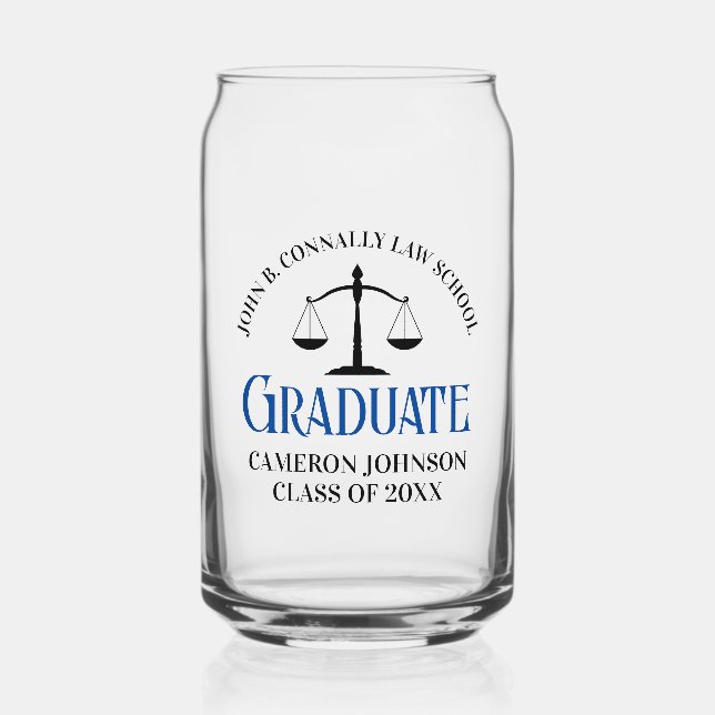 Custom Blue Law School Graduation Keepsake Can Glass (Front)